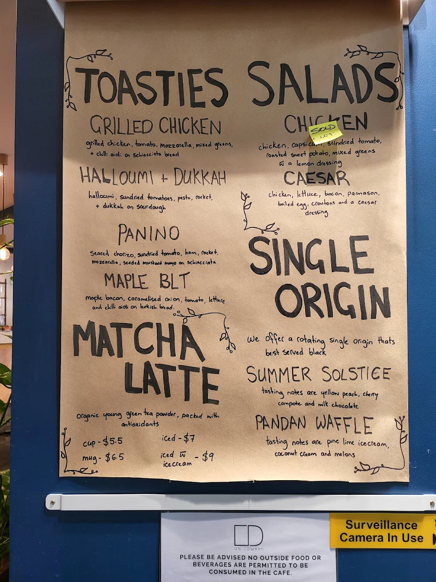 Menu, Ed on Edward Cafe