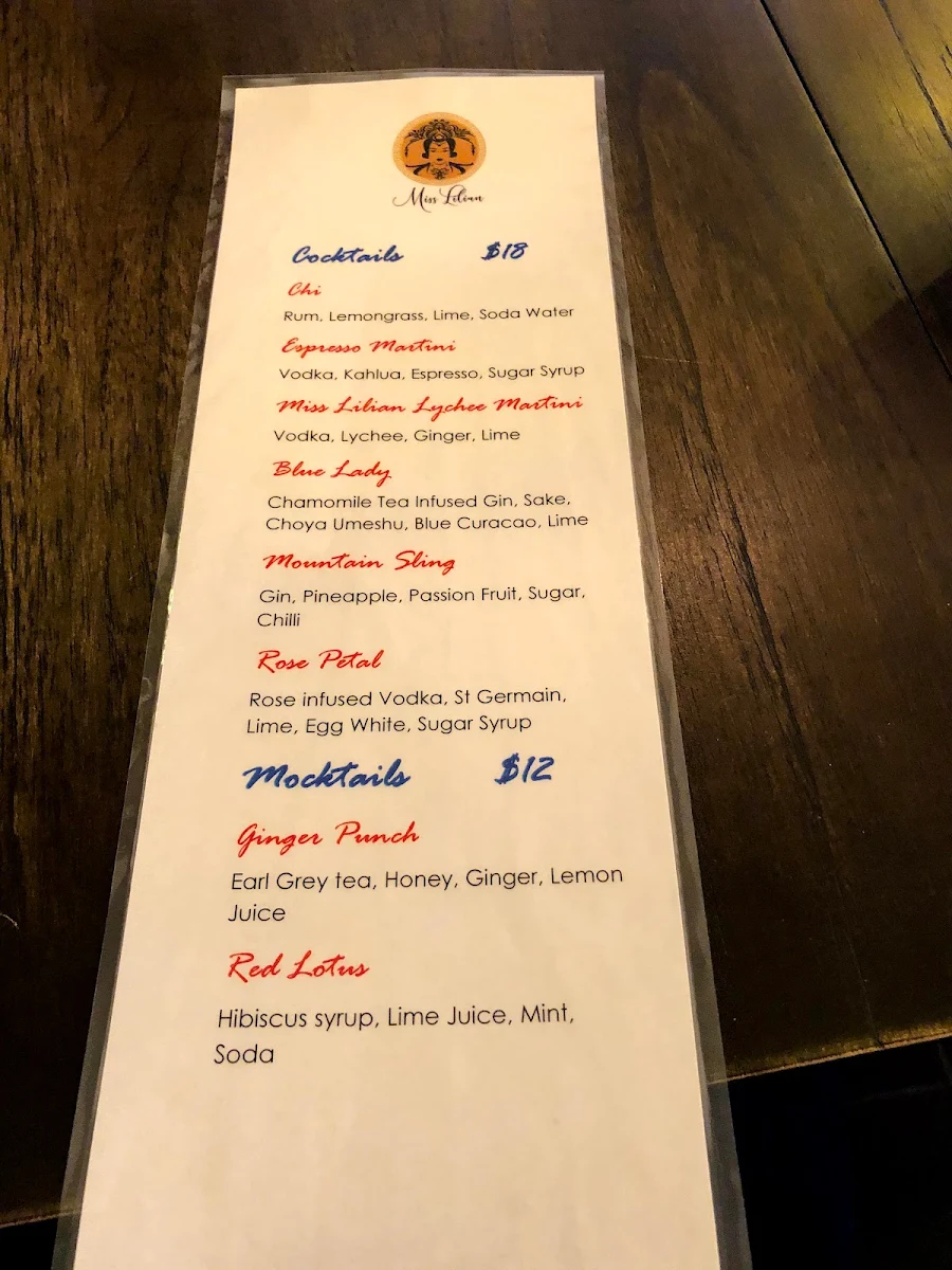 Menu, Miss Lilian