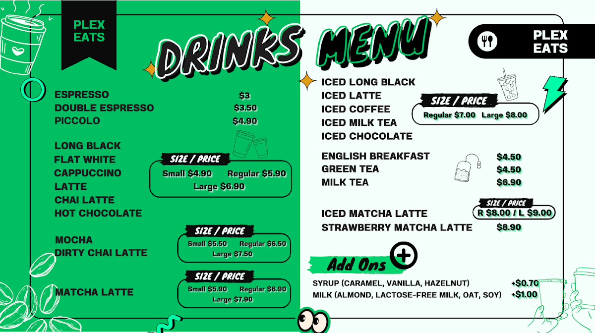 Menu, PLEX Eats at Metroplex