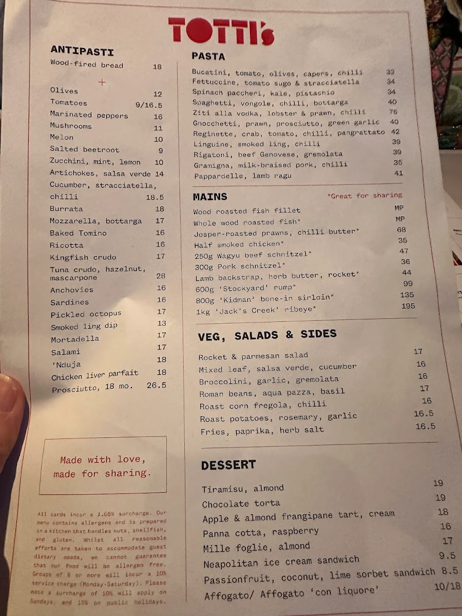 Menu, Totti’s