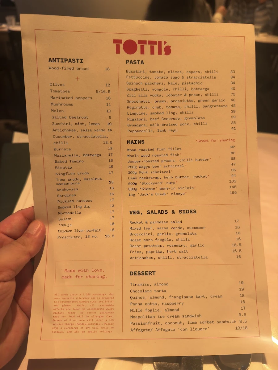 Menu, Totti’s