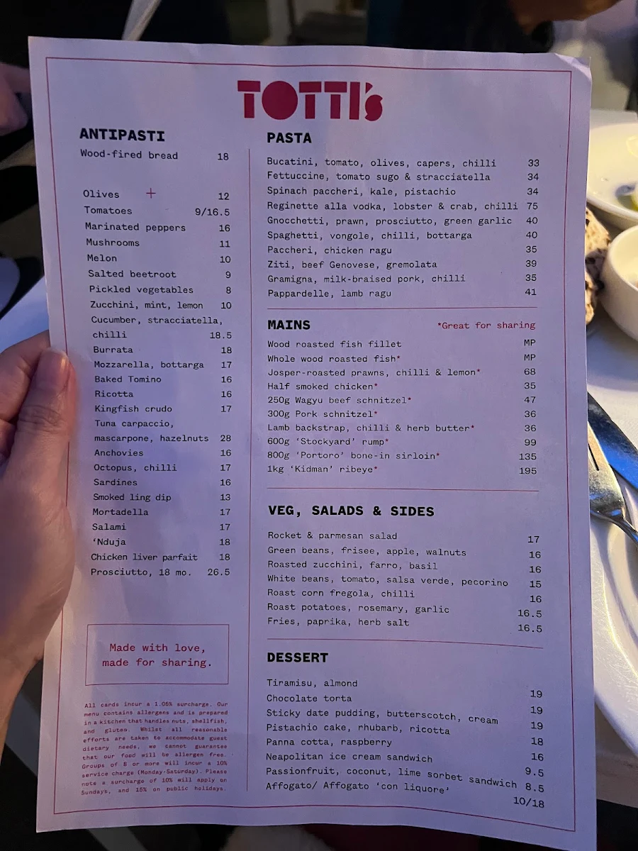 Menu, Totti’s