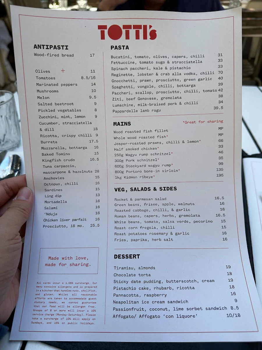 Menu, Totti’s