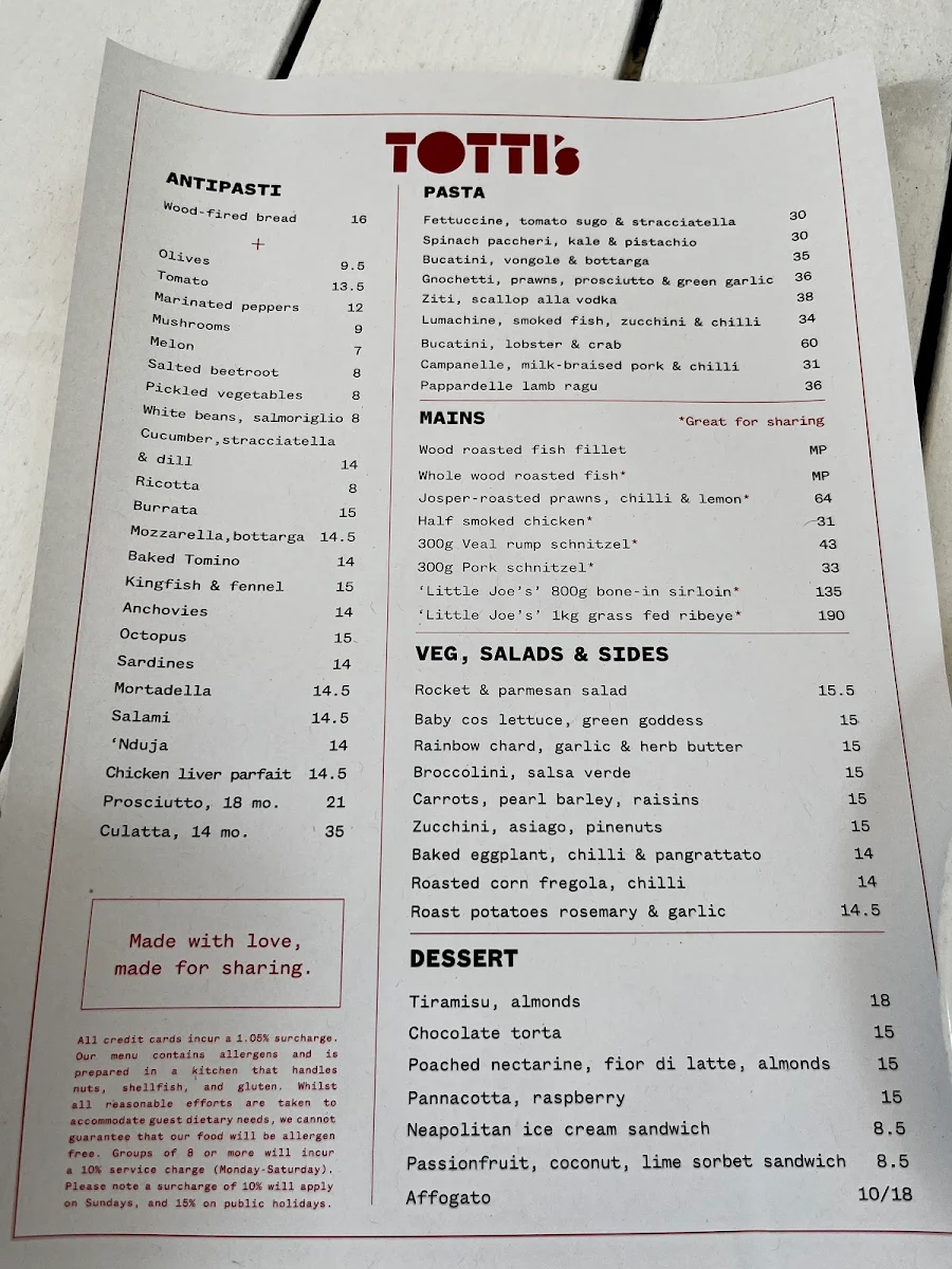 Menu, Totti’s