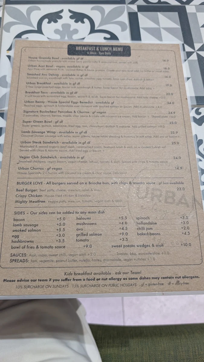 Menu, Urban Eatery & Cafe