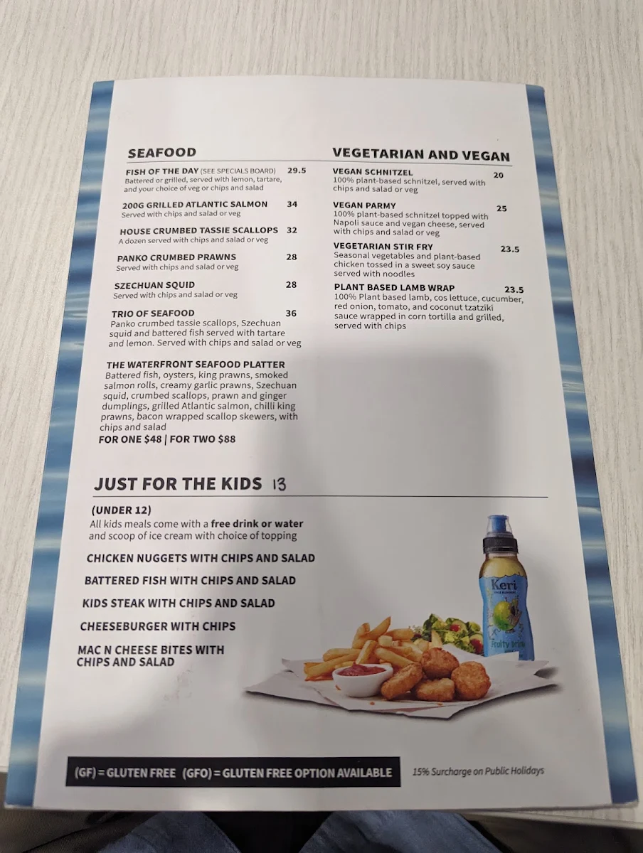 Menu, Beauty Point Waterfront Hotel