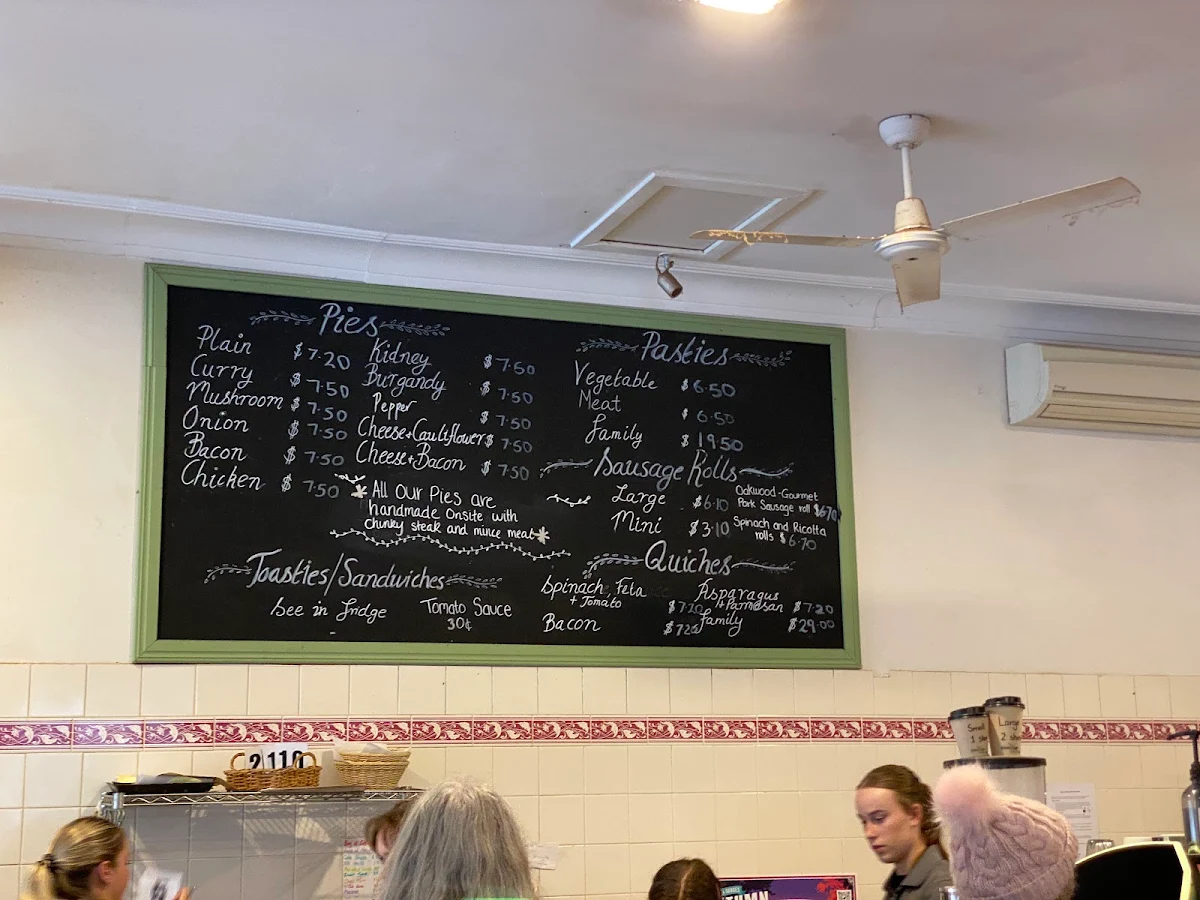 Menu, Malmsbury Bakery Café