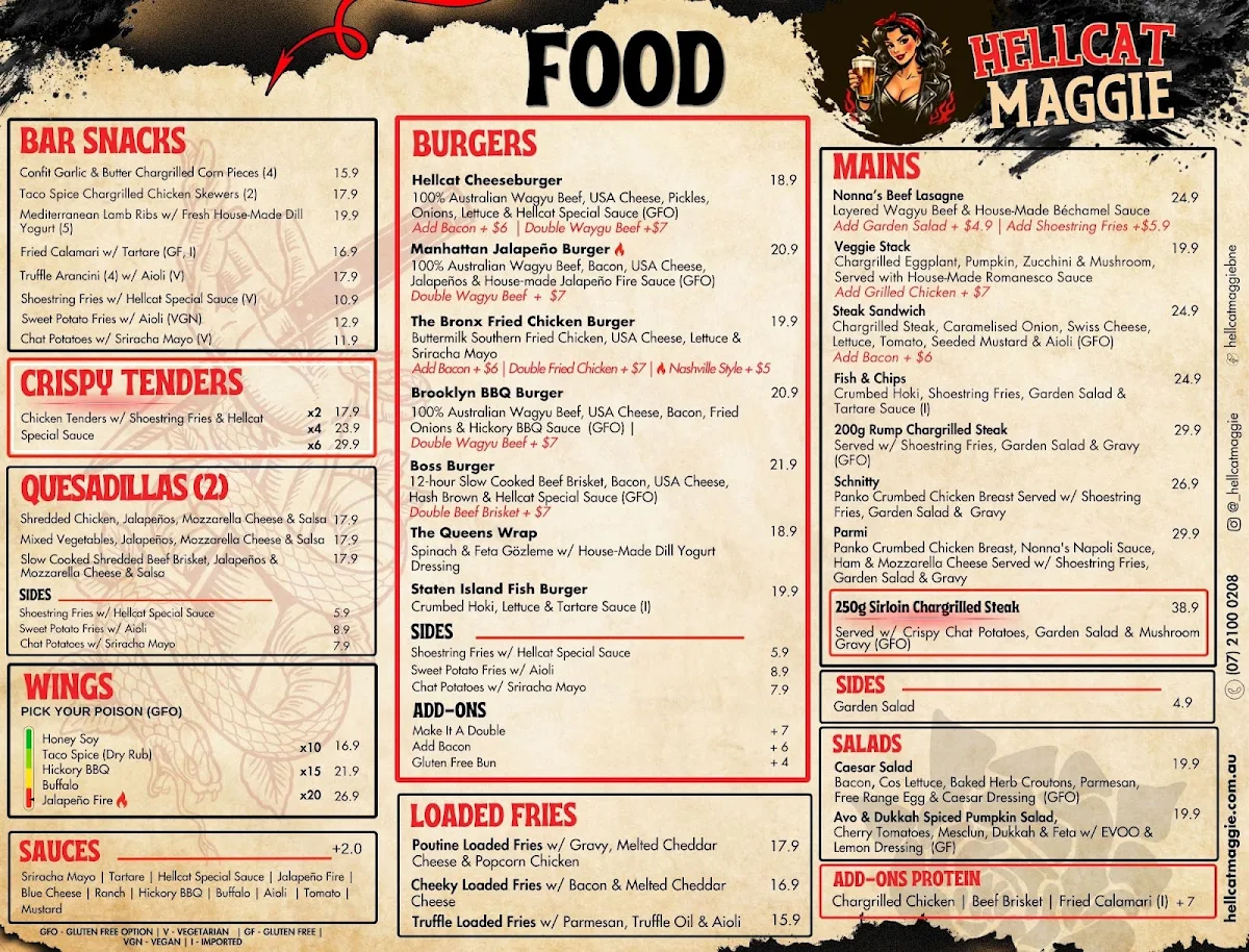 Menu, Hellcat Maggie Laneway Bar and Kitchen