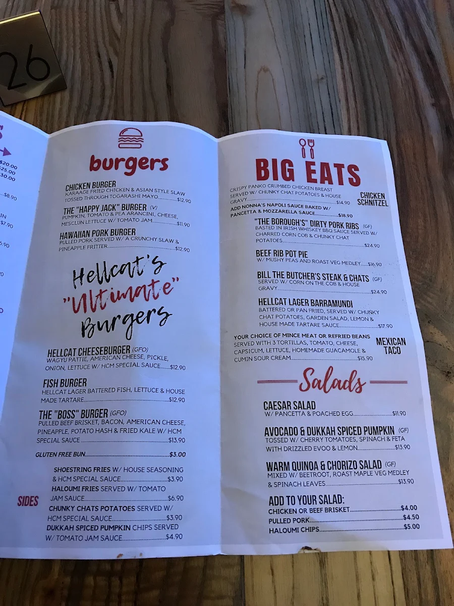 Menu, Hellcat Maggie Laneway Bar and Kitchen