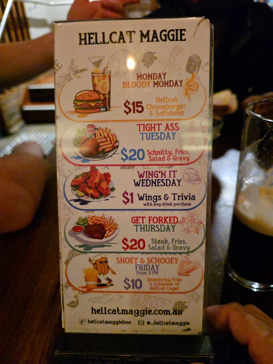 Menu, Hellcat Maggie Laneway Bar and Kitchen