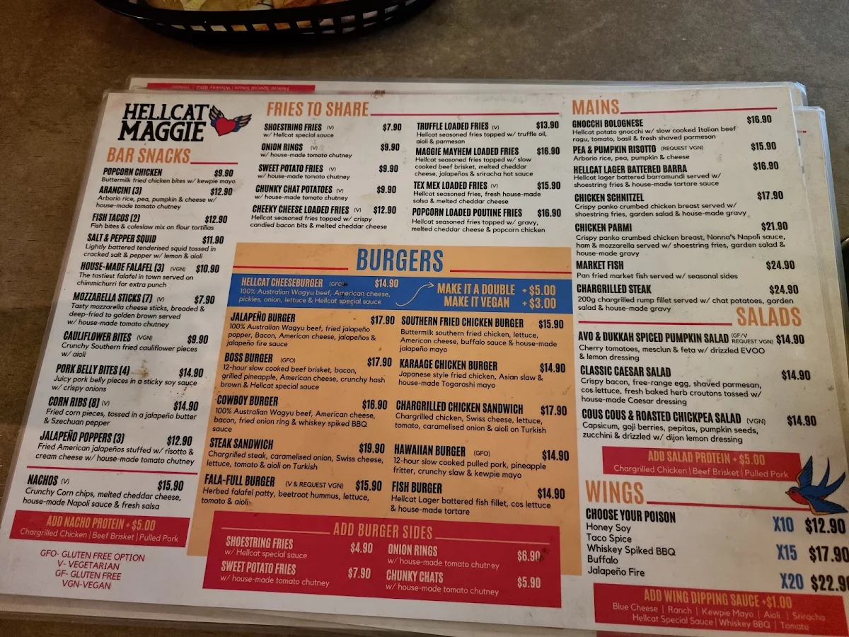 Menu, Hellcat Maggie Laneway Bar and Kitchen