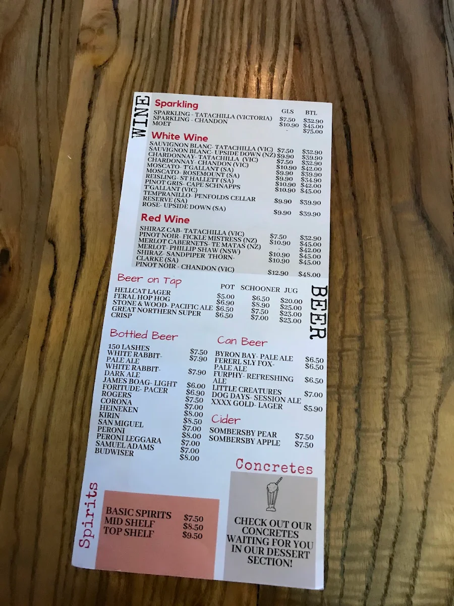 Menu, Hellcat Maggie Laneway Bar and Kitchen