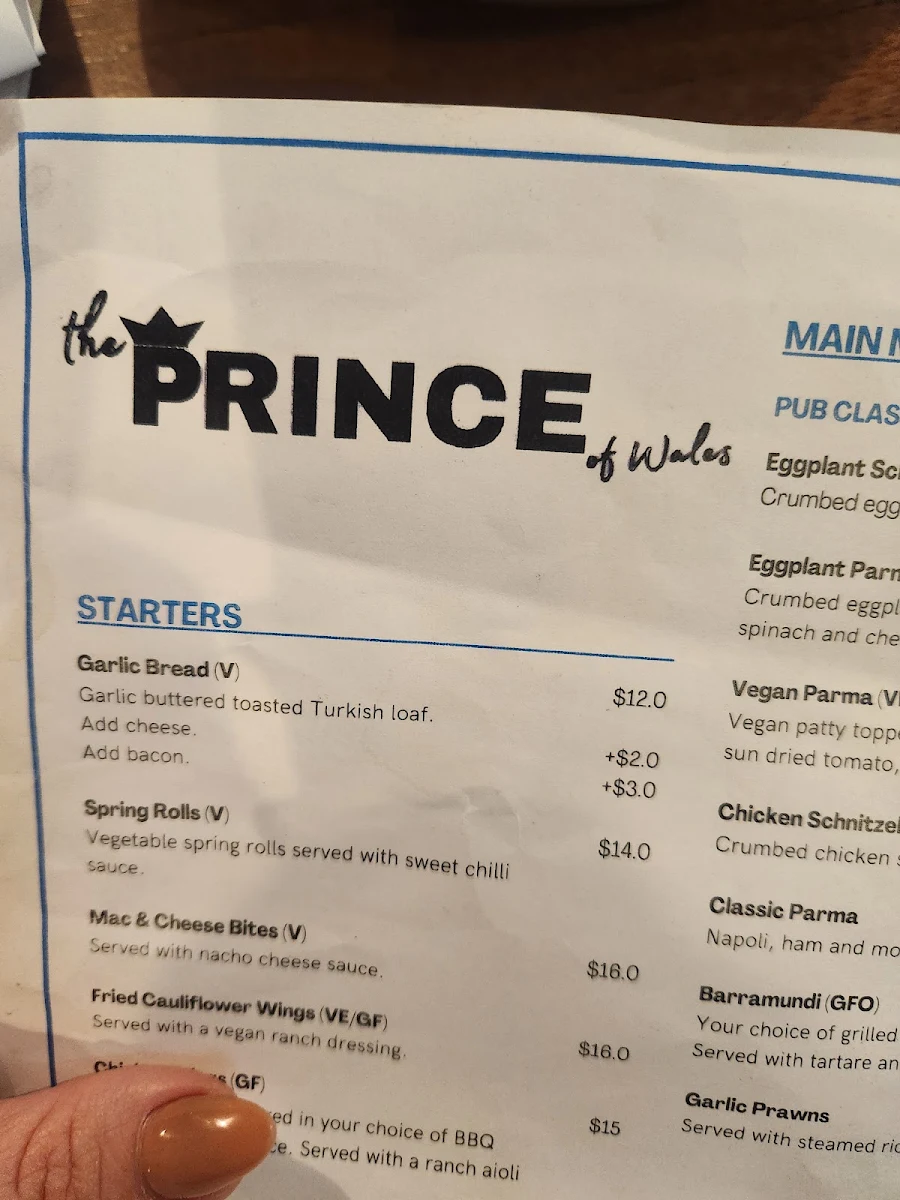 Menu, The Prince Seymour