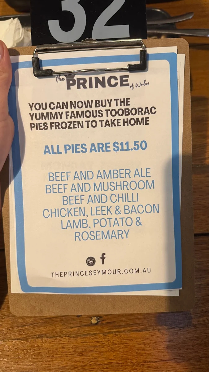 Menu, The Prince Seymour