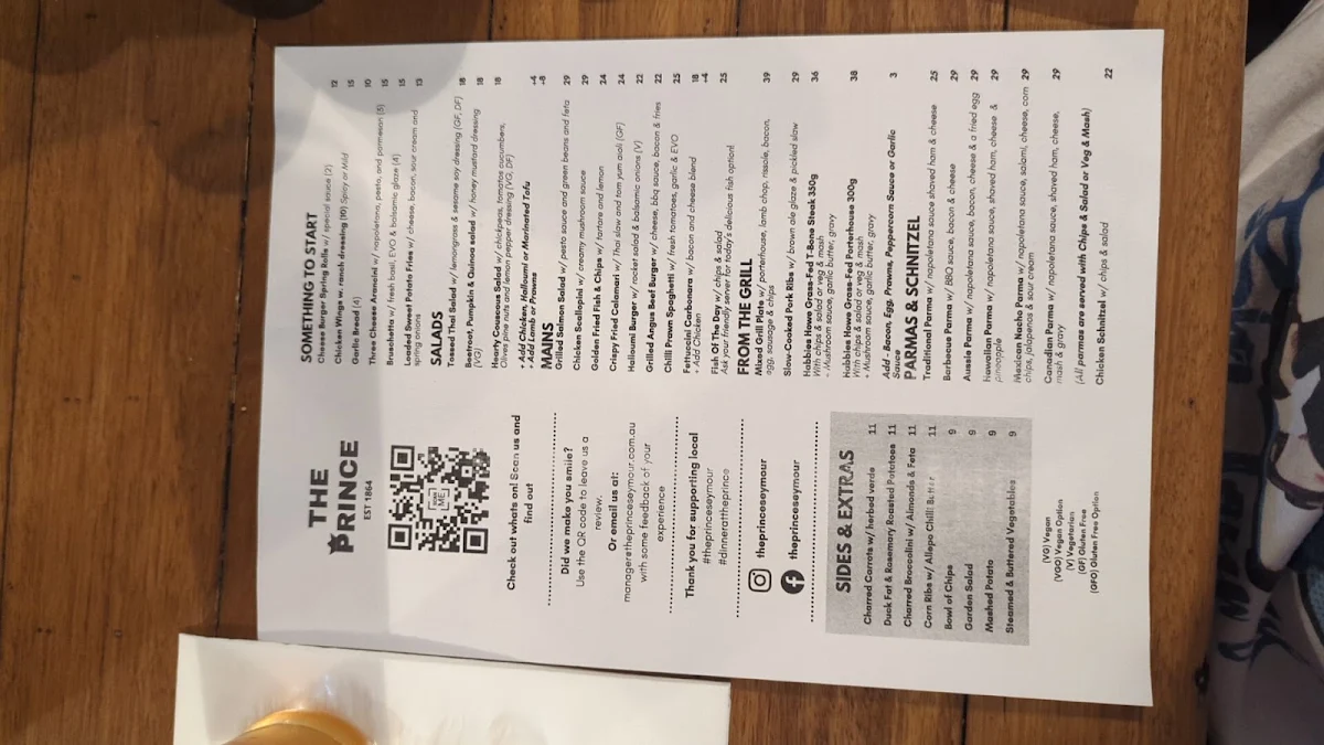 Menu, The Prince Seymour