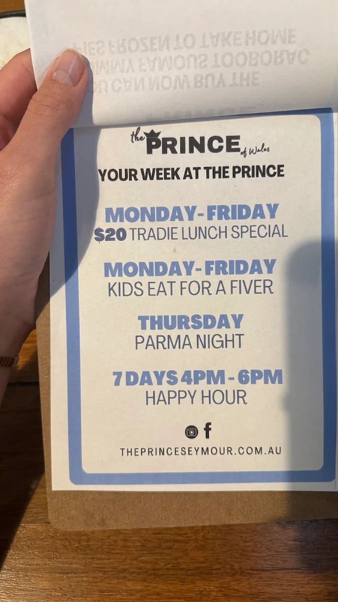 Menu, The Prince Seymour