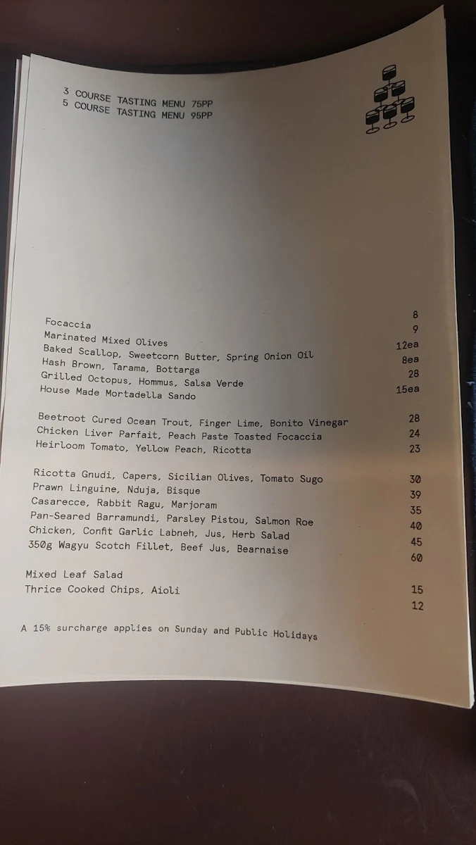 Menu, Leigh Street Wine Room