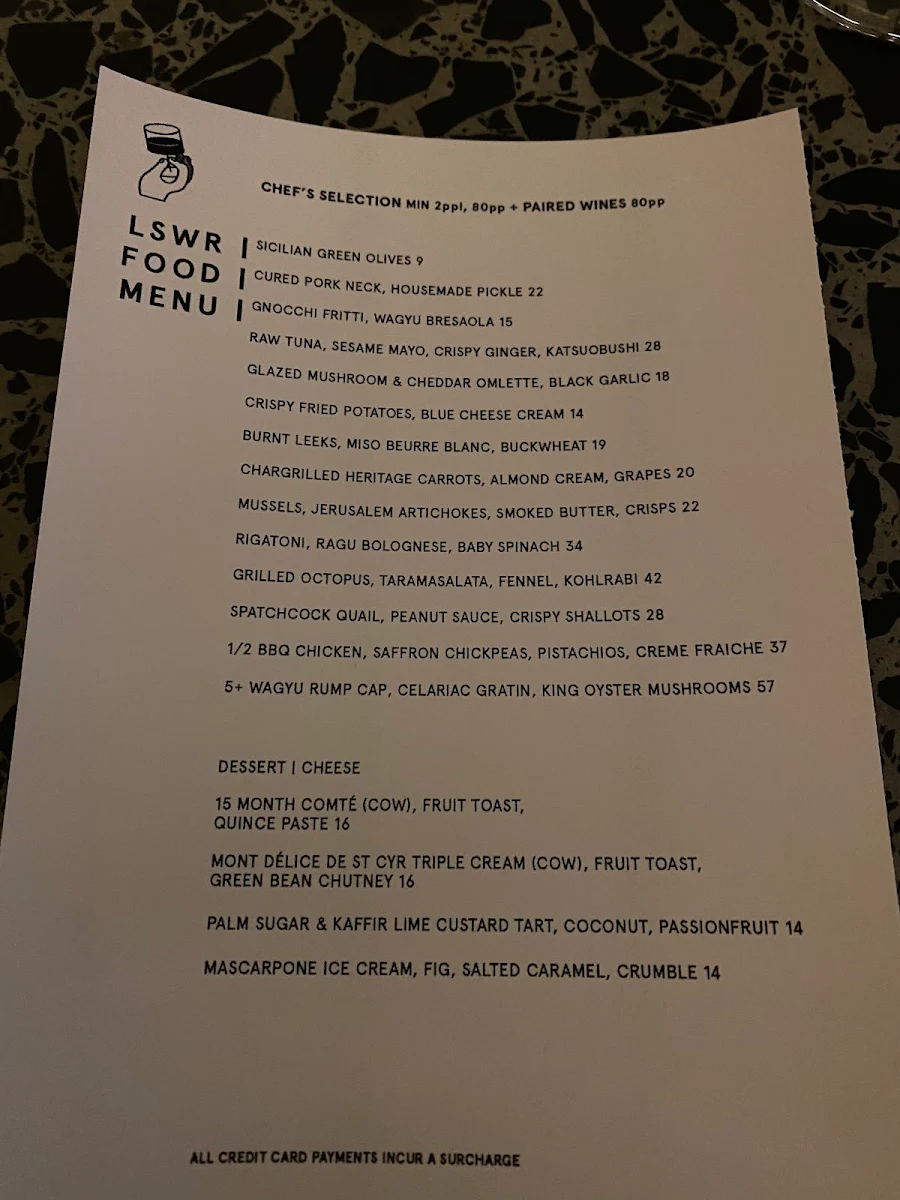 Menu, Leigh Street Wine Room