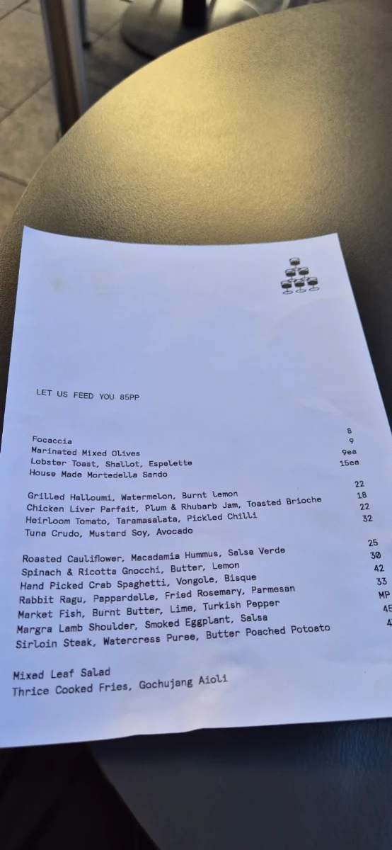 Menu, Leigh Street Wine Room