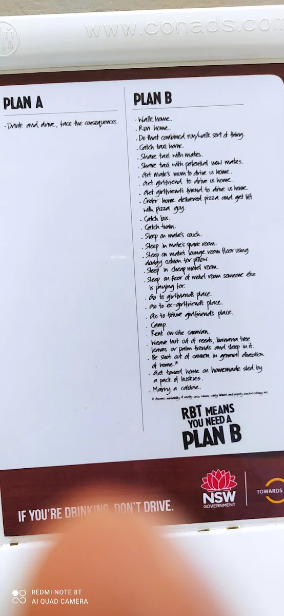 Menu, Melton Hotel