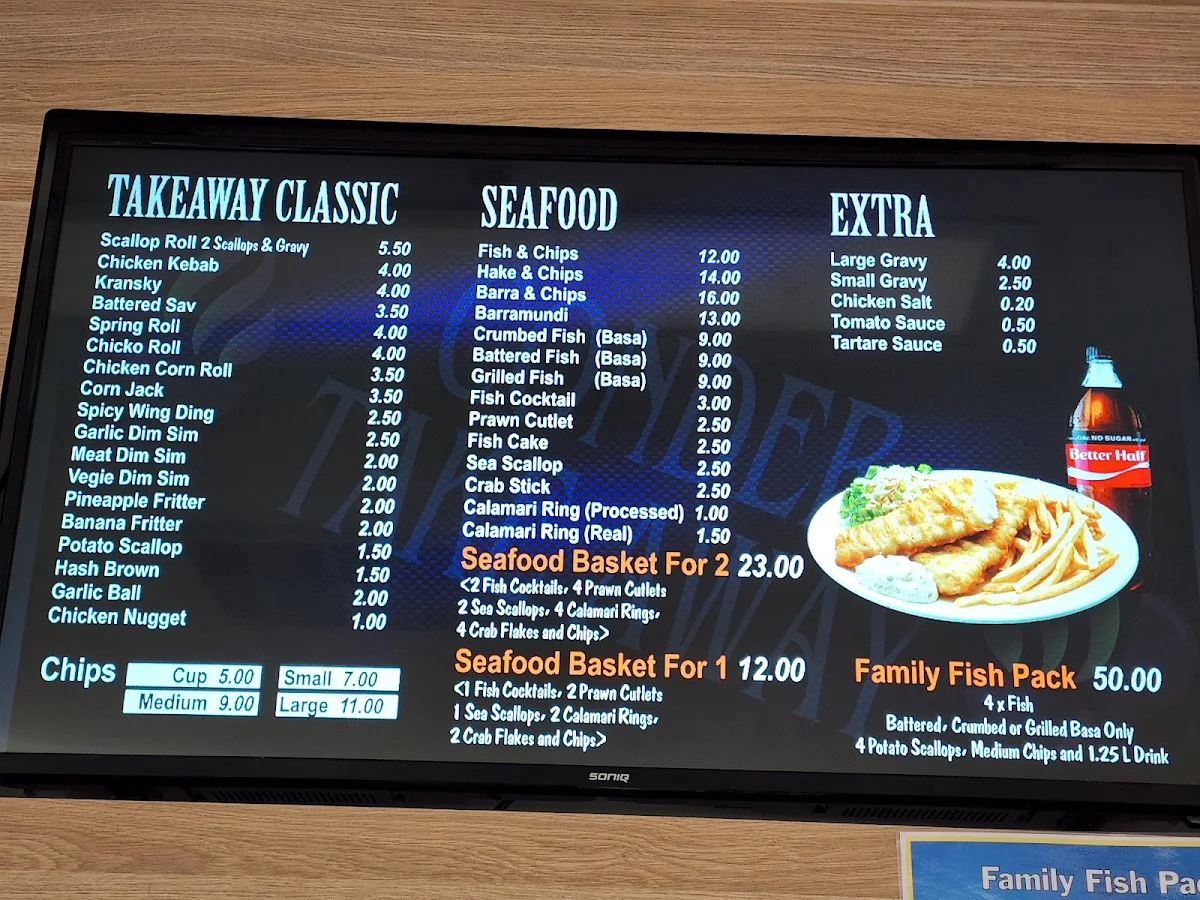 Menu, Conder Takeaway