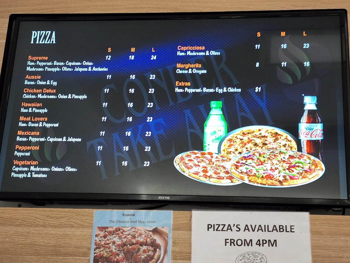 Menu, Conder Takeaway