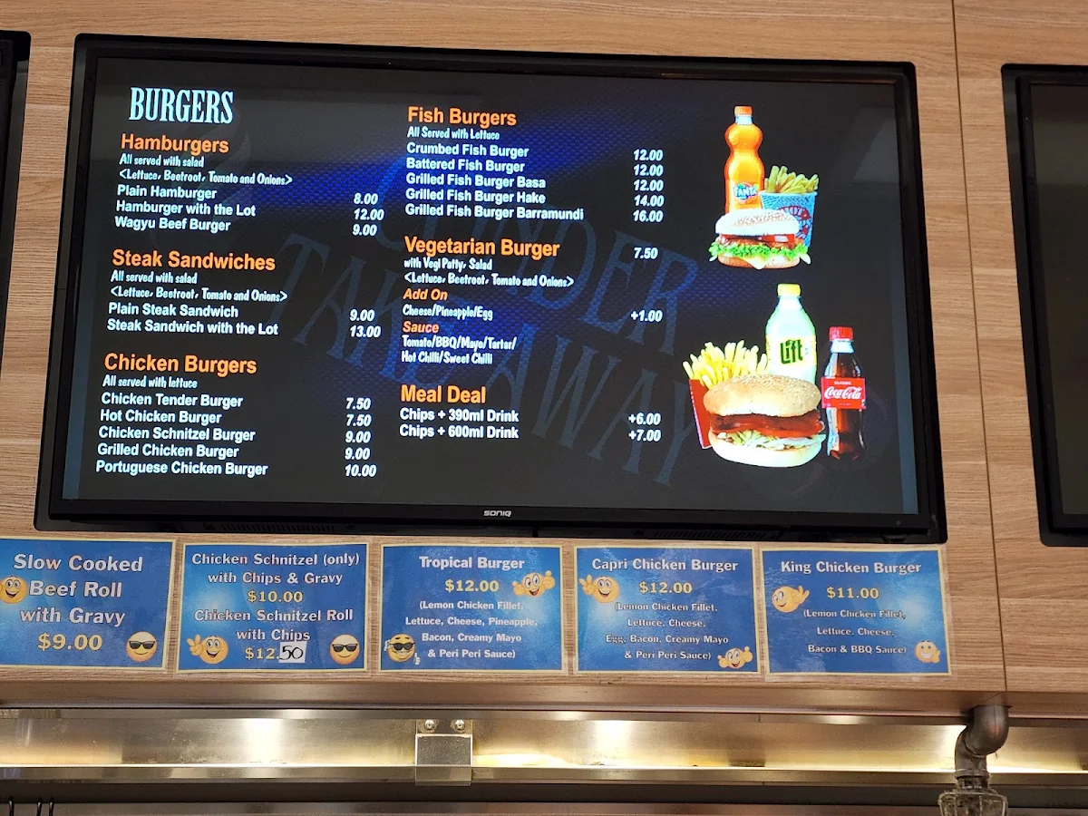 Menu, Conder Takeaway