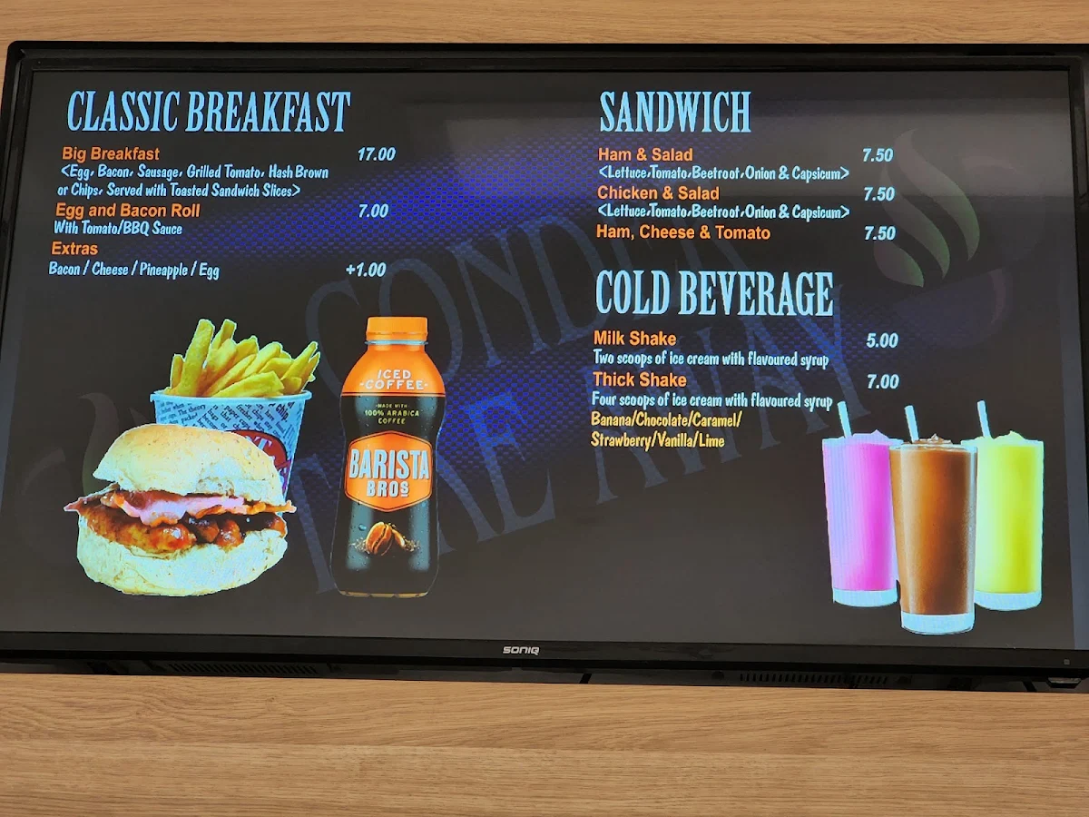 Menu, Conder Takeaway