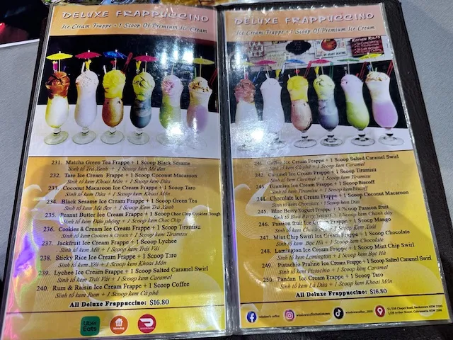 Menu, Window’s Coffee