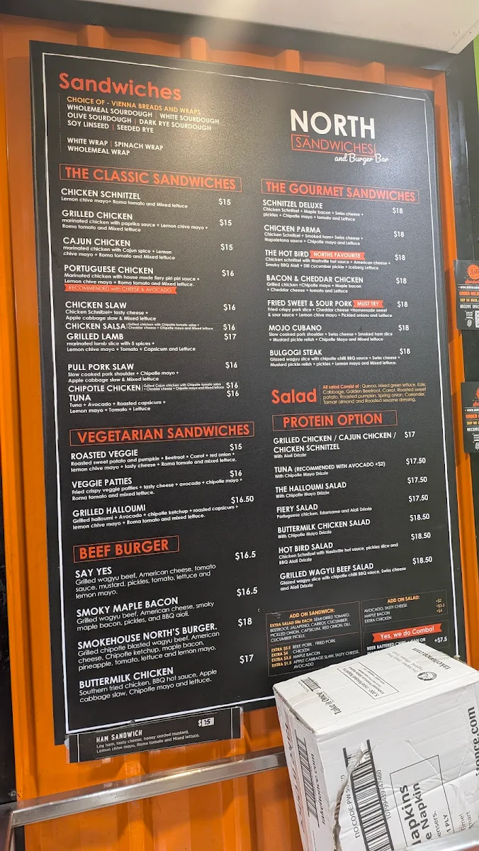 Menu, North Sandwiches and Burger Bridge St