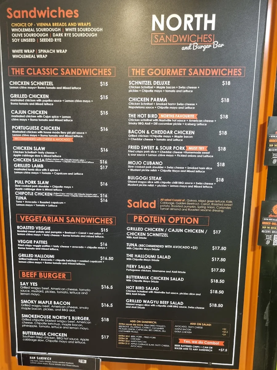 Menu, North Sandwiches and Burger Bridge St