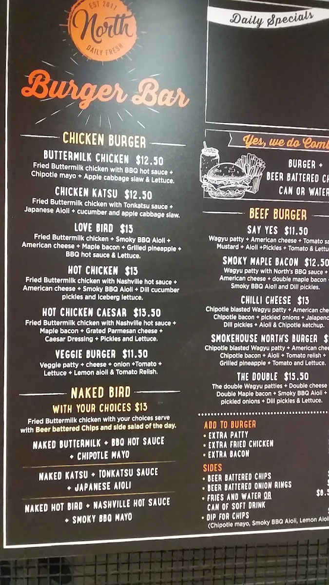 Menu, North Sandwiches and Burger Bridge St