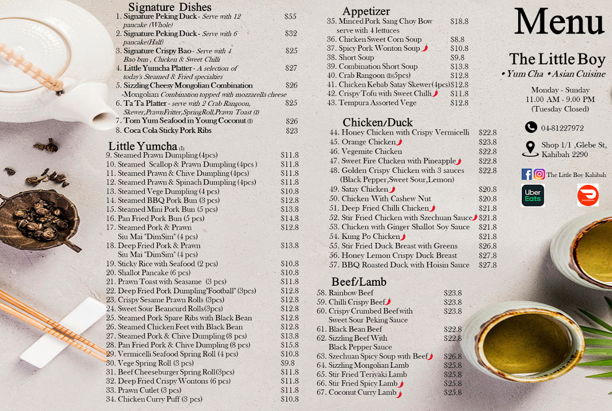 Menu, The Little Boy Kahibah