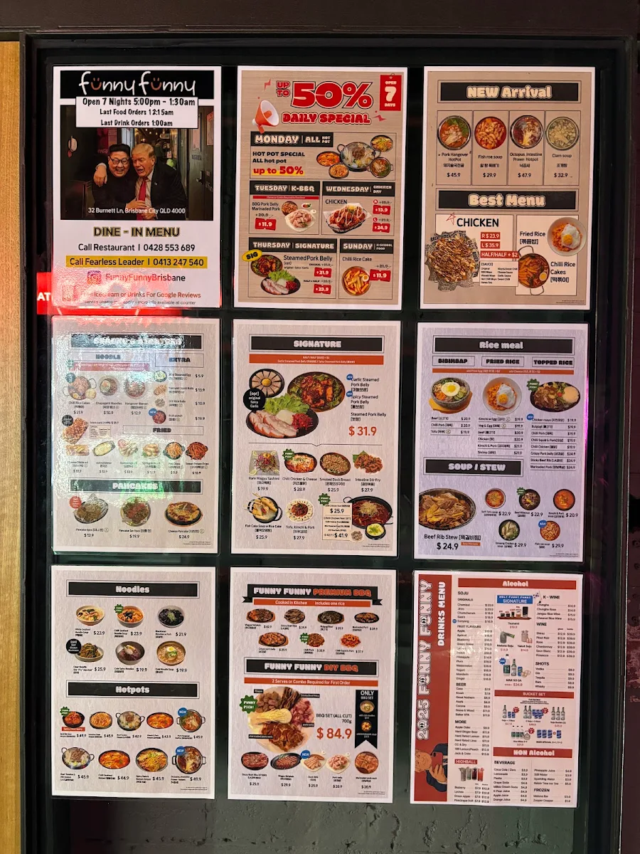 Menu, Funny Funny Korean Restaurant & Bar