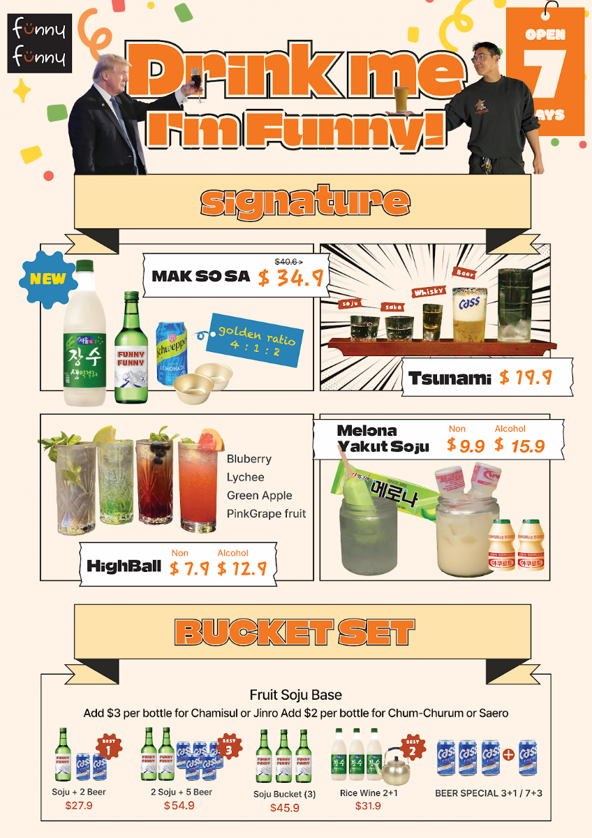 Menu, Funny Funny Korean Restaurant & Bar