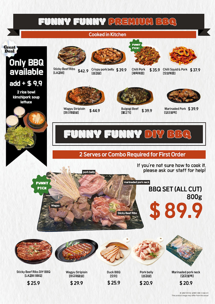 Menu, Funny Funny Korean Restaurant & Bar