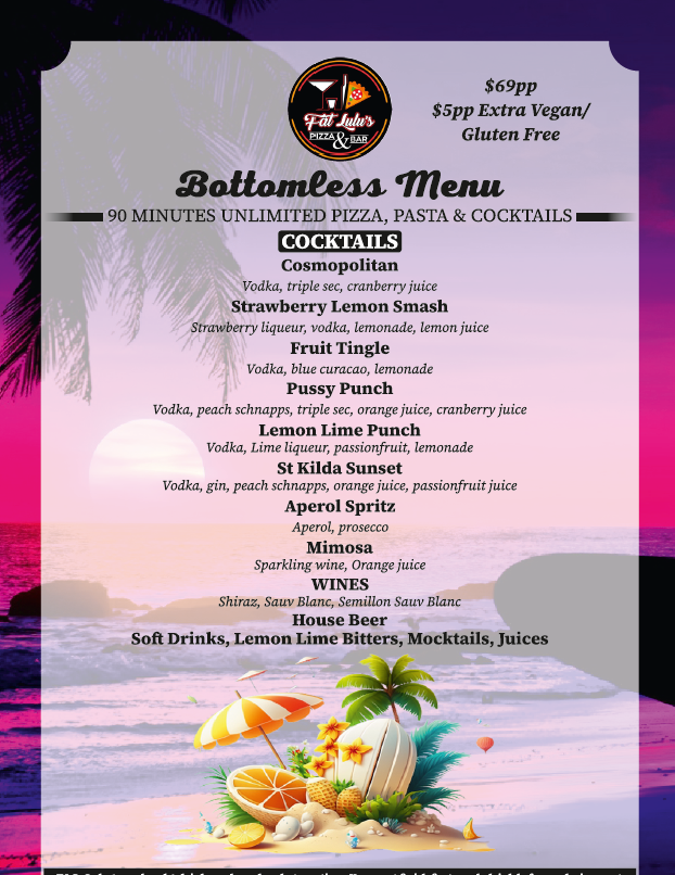 Menu, Fat Lulus Bottomless Dinner