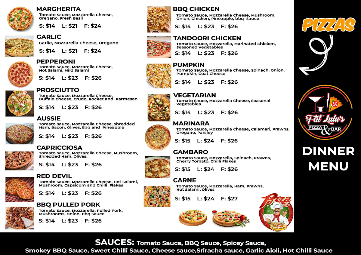 Menu, Fat Lulus Bottomless Dinner