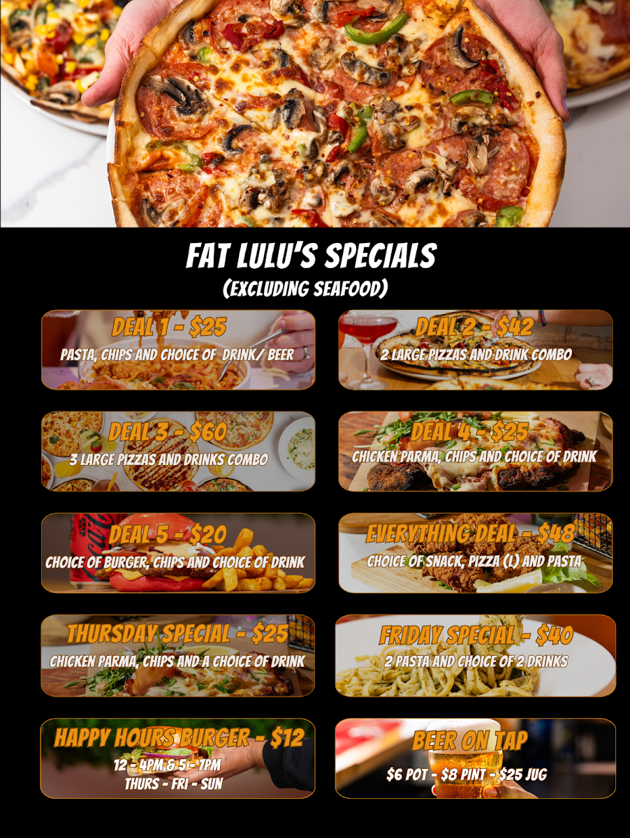 Menu, Fat Lulus Bottomless Dinner