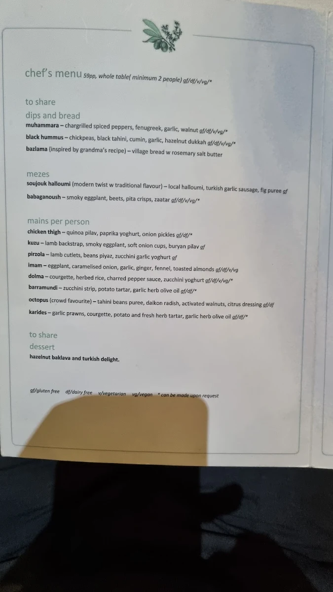 Menu, Olive Thyme