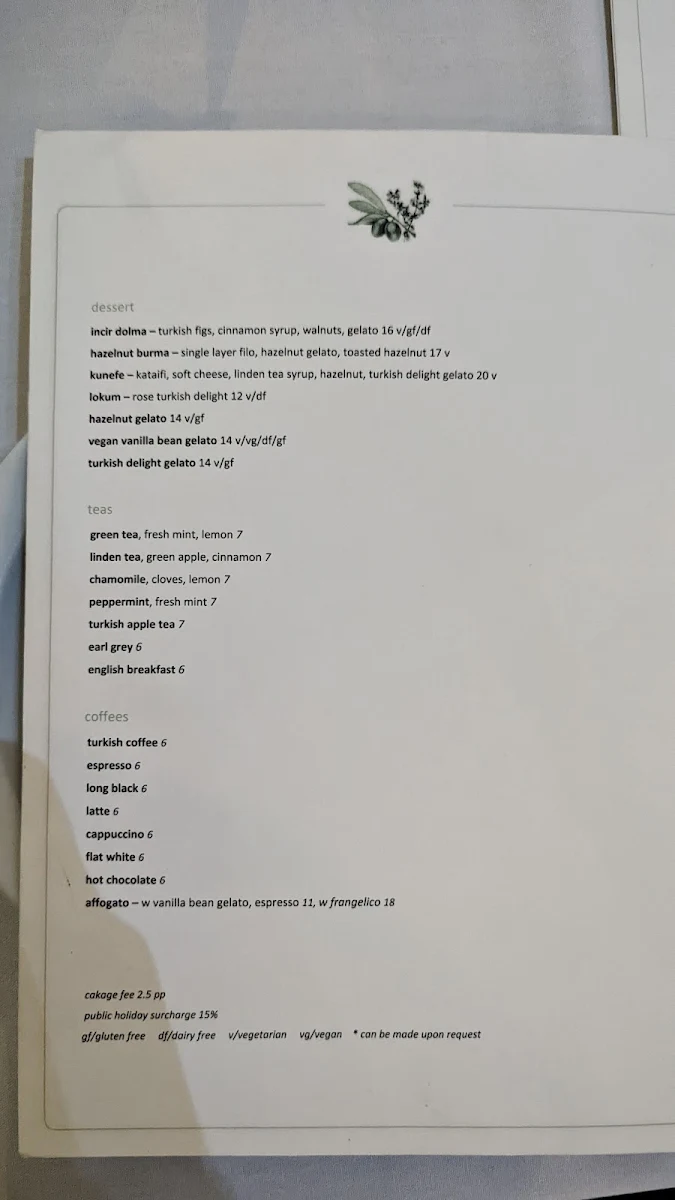 Menu, Olive Thyme