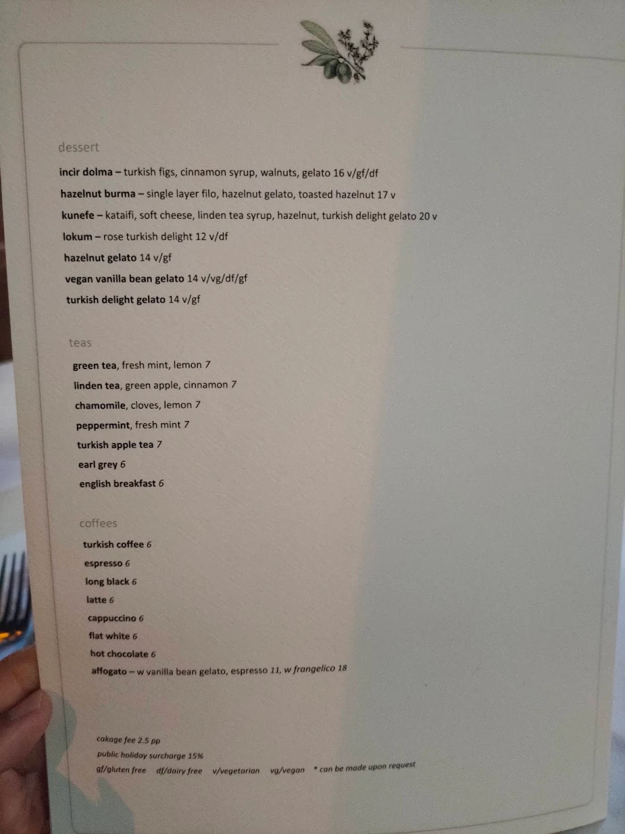Menu, Olive Thyme