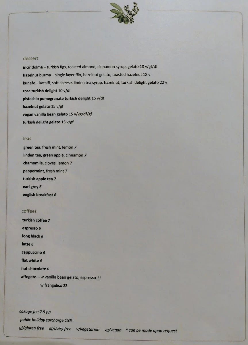 Menu, Olive Thyme