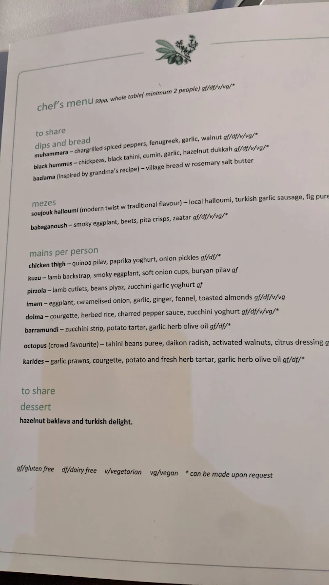 Menu, Olive Thyme