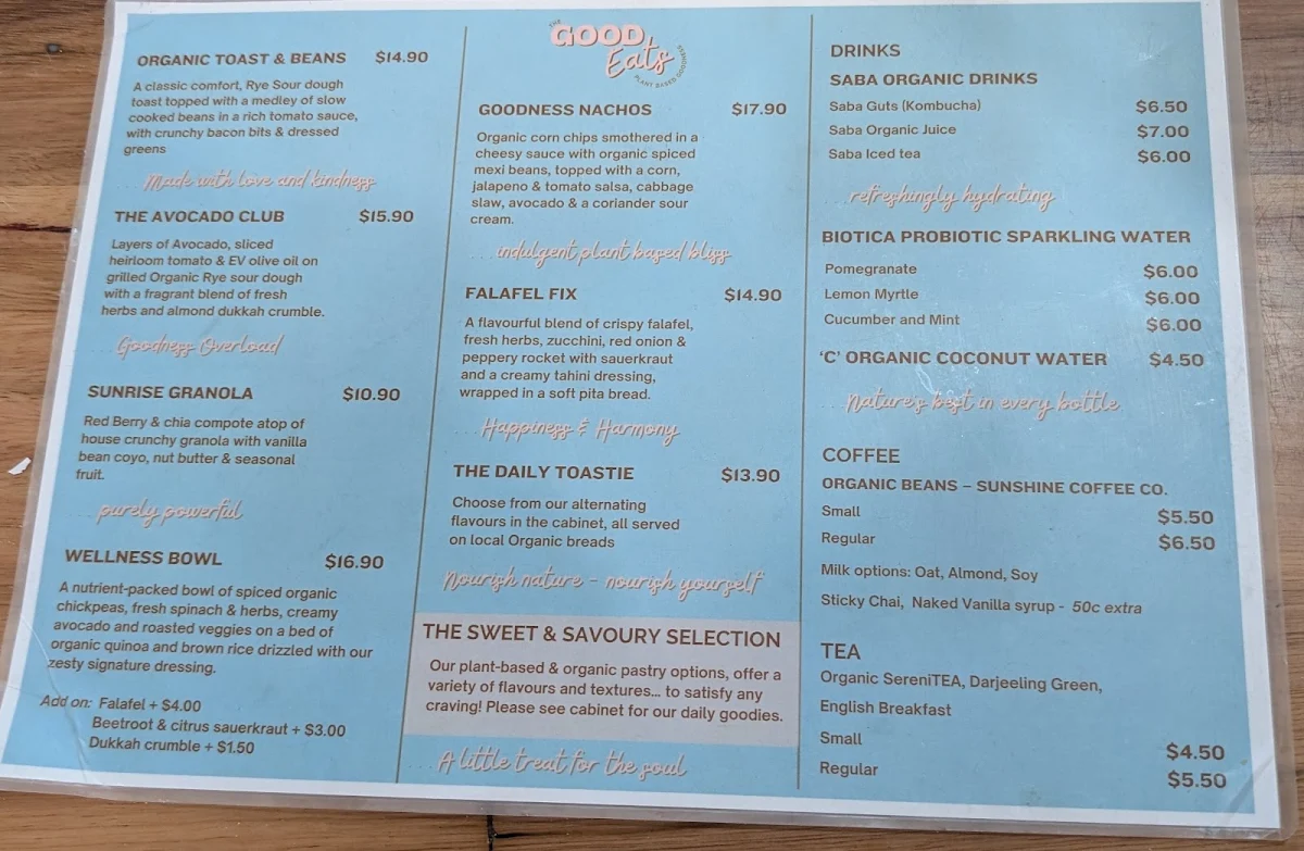 Menu, RAWG Organics