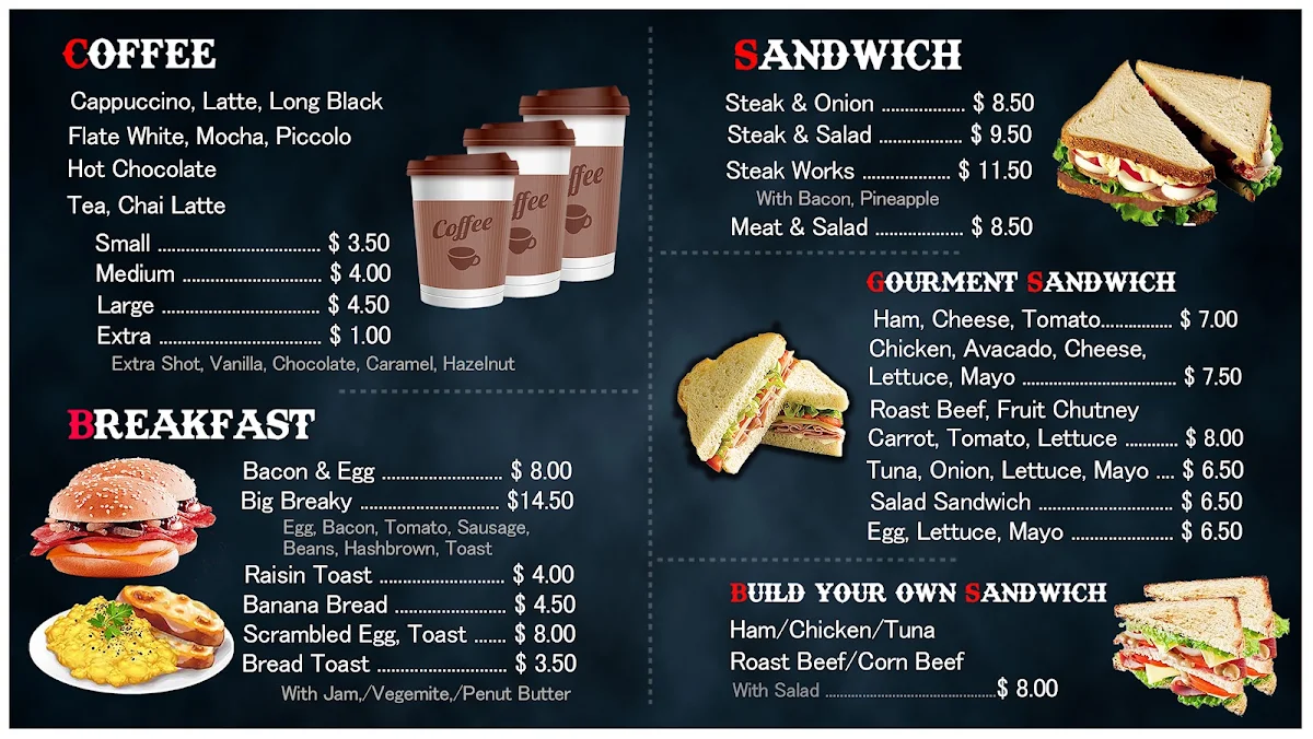 Menu, Willows Cafe & Restaurant