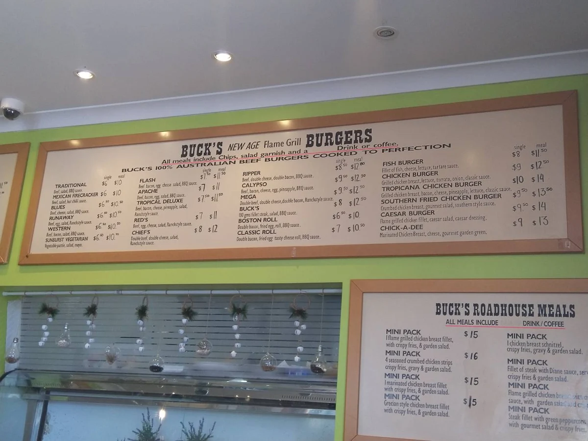 Menu, Buck's Diner