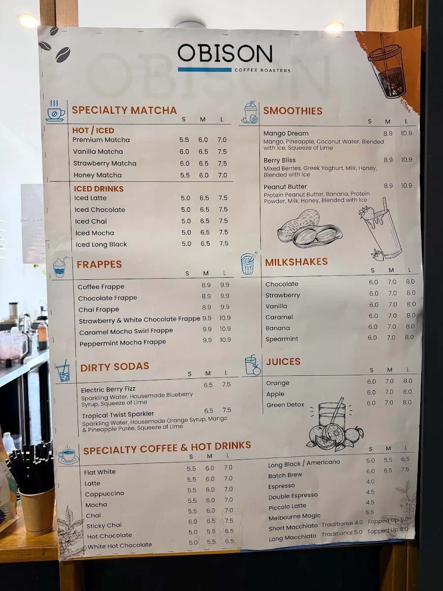 Menu, Obison Coffee Roasters Busselton - Origins Market