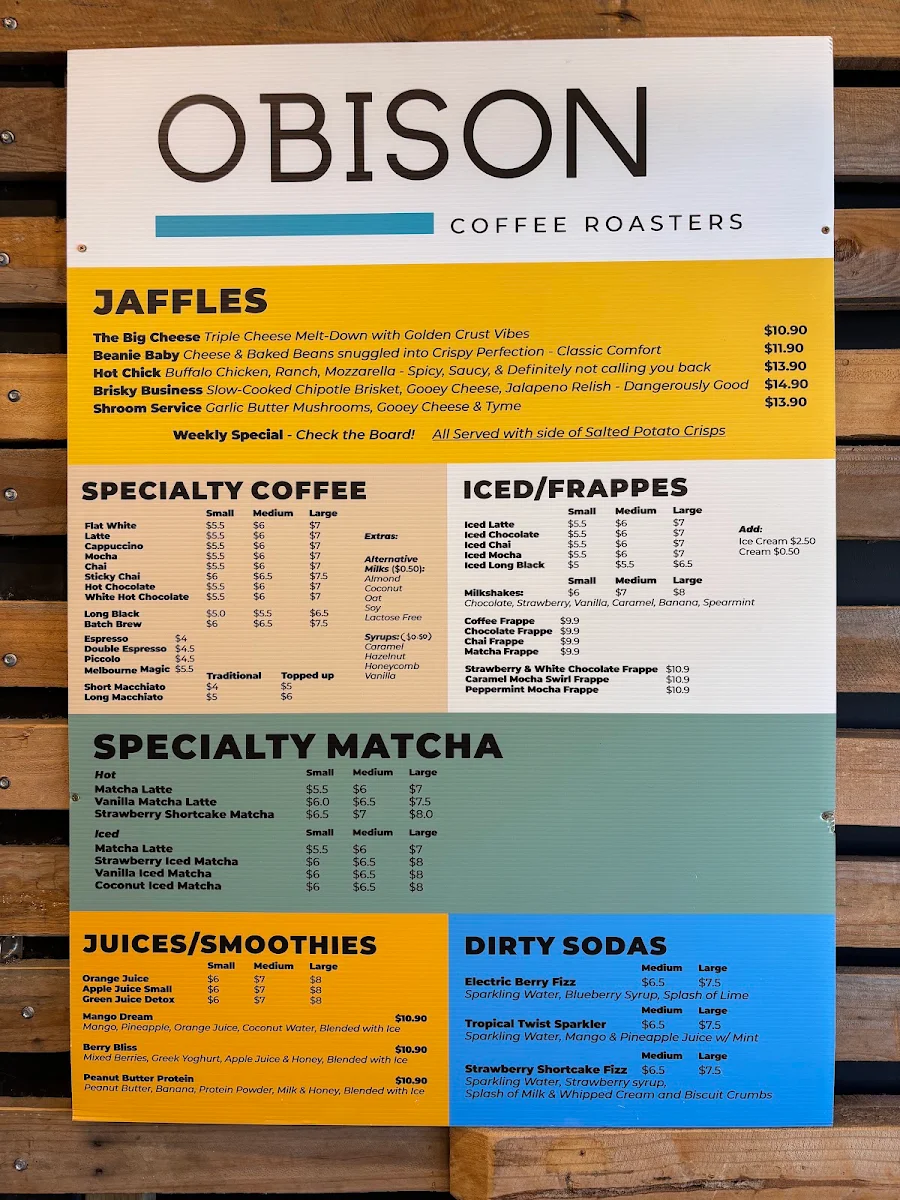 Menu, Obison Coffee Roasters Busselton - Origins Market