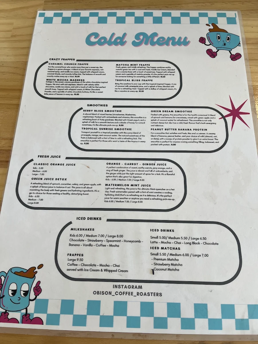 Menu, Obison Coffee Roasters Busselton - Origins Market
